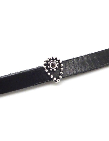 Perle passant larme pour lanière cuir 6mm en métal argenté