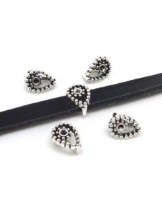 Perle passant larme pour lanière cuir 6mm en métal argenté 2