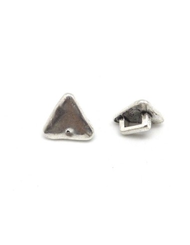 10 Perles passant triangle slide pour lanière de 4mm en métal argenté martelé