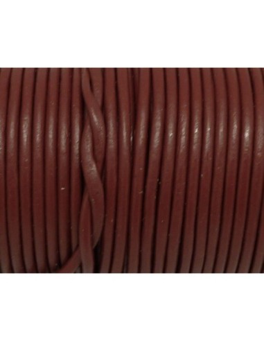 2m Cordon cuir rond 2,5mm de couleur bordeaux, rouge marsala grenat mat terne