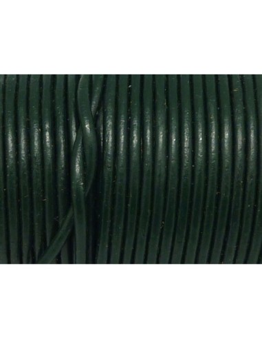 2m Cordon cuir rond 2,5mm de couleur vert bouteille, vert foncé