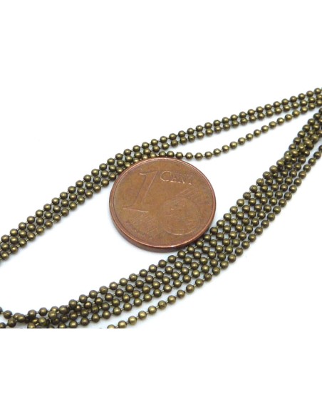 1m de chaînette bille 1,2mm super fine et souple en métal de couleur bronze