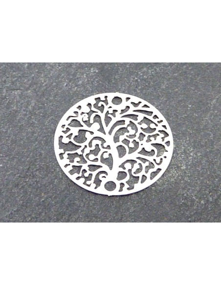 R-2 Estampes connecteur en filigrane ronde arbre de vie travaillé 20mm en métal argenté brillant blanc