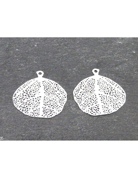 R-2 Estampes feuille ronde en filigrane très fine, légère et stylisé 21mm en métal argenté