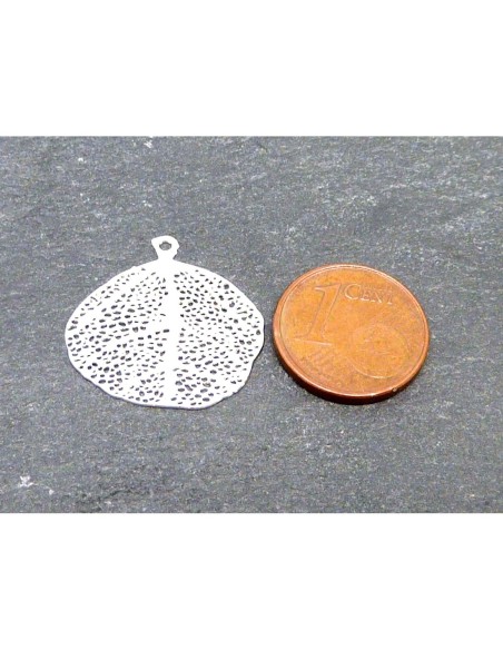 R-2 Estampes feuille ronde en filigrane très fine, légère et stylisé 21mm en métal argenté