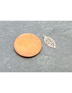 10 Petites breloques feuille en filigrane très fine, légère et stylisé 11,2mm en métal couleur or rose 2