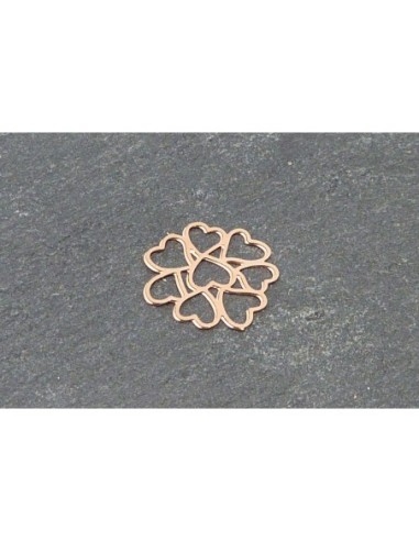 5 Estampes en filigrane connecteur coeur en forme de fleur 12mm en métal doré rose, cuivré très fin