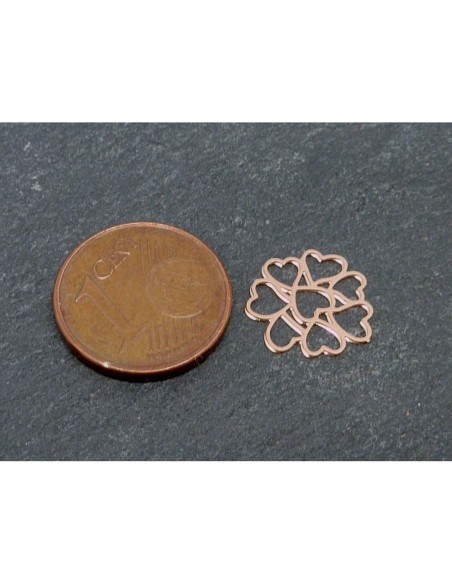 5 Estampes en filigrane connecteur coeur en forme de fleur 12mm en métal doré rose, cuivré très fin
