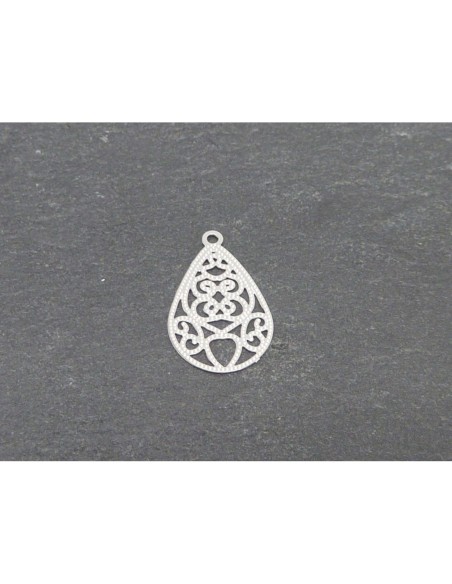 R-4 Estampes pendentifs larme goutte en filigrane très fine, légère, stylisé 18,2mm en métal argenté brillant blanc