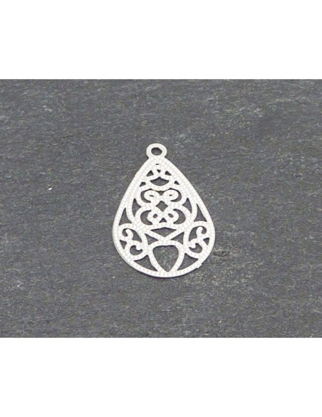 R-4 Estampes pendentifs larme goutte en filigrane très fine, légère, stylisé 18,2mm en métal argenté brillant blanc