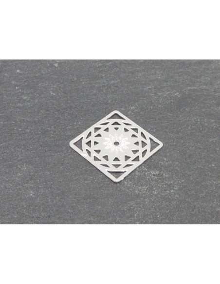 R-4 Estampes connecteur carré en filigrane travaillé 12,6mm en métal argenté brillant blanc