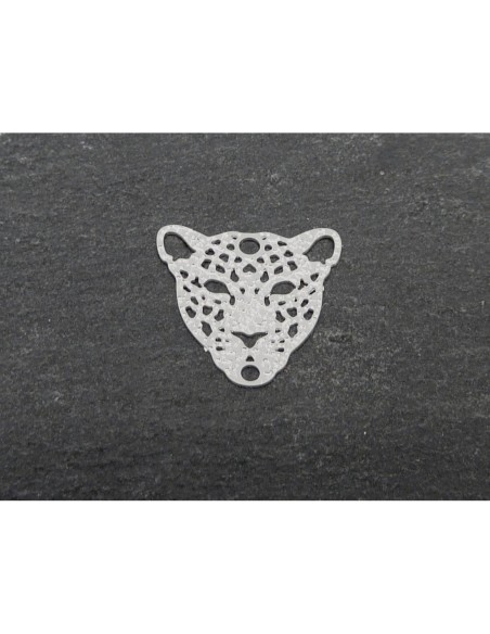 R-4 connecteurs félin, tigre en filigrane travaillé 15mm en métal argenté brillant blanc