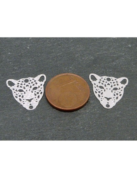 R-4 connecteurs félin, tigre en filigrane travaillé 15mm en métal argenté brillant blanc