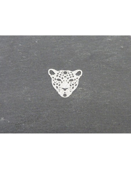 R-4 connecteurs félin, tigre en filigrane travaillé 15mm en métal argenté brillant blanc