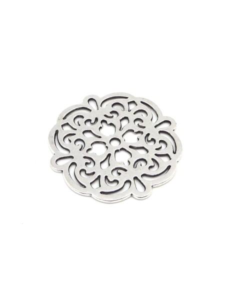 Pendentif estampe rosace 43mm en métal argenté