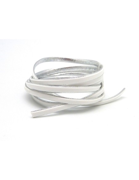 1m lanière cuir synthétique bicolore blanc et argenté  3mm aspect brillant vernis 