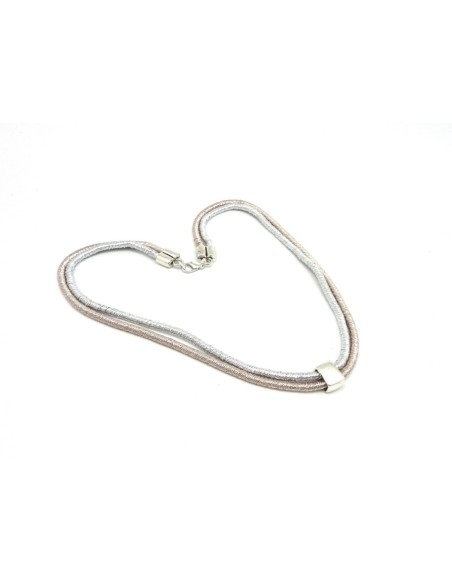 R-50cm Cordon chainette 4mm argenté brillant fil lurex enroulé sur chainette serpent