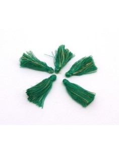 R-Lot de 5 Pompons vert émeraude et doré 3cm en coton et...