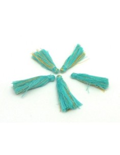 Lot de 5 Pompons bleu vert turquoise pâle et doré 3cm en...
