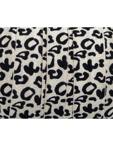 R-1m Ruban élastique 15mm motif panthère beige...