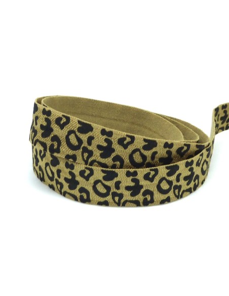 Ruban élastique 15mm motif panthère couleur vert bronze