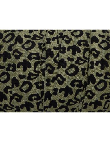 Ruban élastique kaki et noir motif léopard