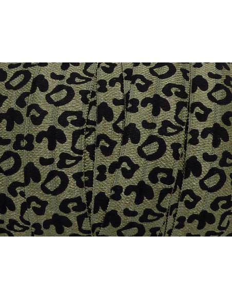 Ruban élastique kaki et noir motif léopard