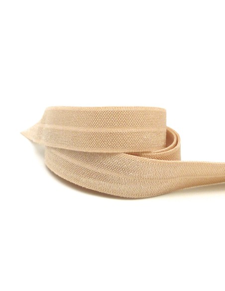 R-1m Ruban élastique 15mm chair beige uni effet soyeux légèrement brillant