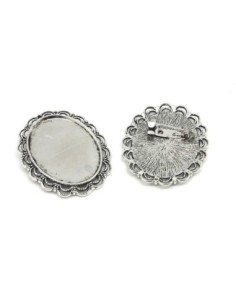 R-Grand Support cabochon broche en métal argenté...