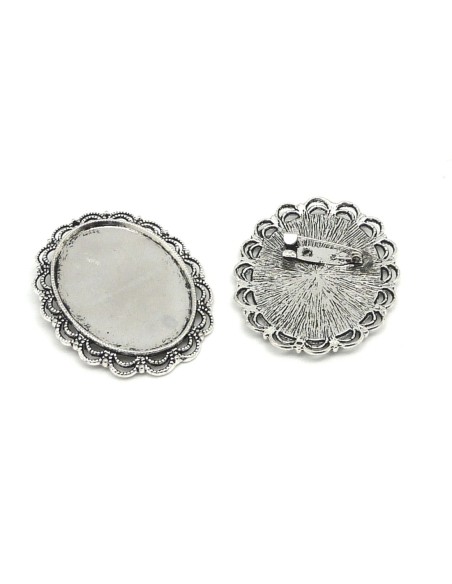R-Grand Support cabochon broche en métal argenté travaillé pour cabochon de 40x30mm