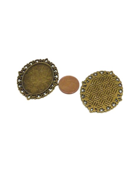 2 Supports cabochon ovale en métal de couleur bronze travaillé pour cabochon de 22 x 28mm