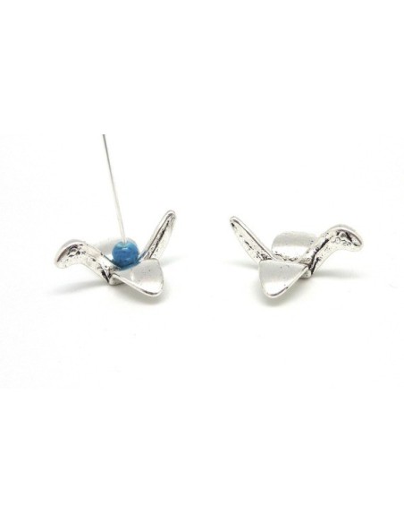 R-5 Perles intercalaires pendentif oiseau origami, oiseau grue, cygne en métal argenté lisse