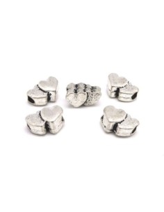 5 Perles double coeur en métal argenté travaillé vieilli...
