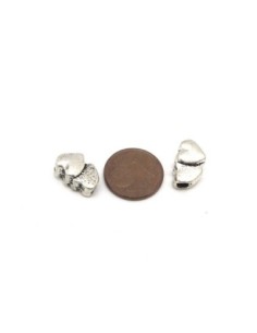 5 Perles double coeur en métal argenté travaillé vieilli... 2