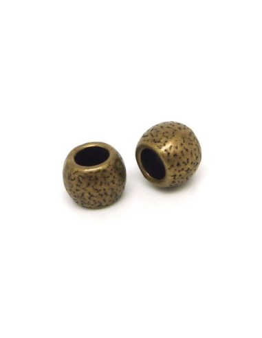R-10 Perles ronde 8,7mm gravé de points à gros trou 4,8mm en métal de couleur bronze