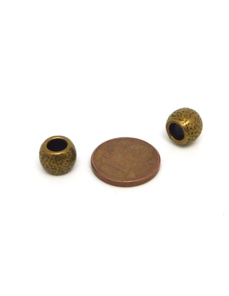R-10 Perles ronde 8,7mm gravé de points à gros trou 4,8mm en métal de couleur bronze