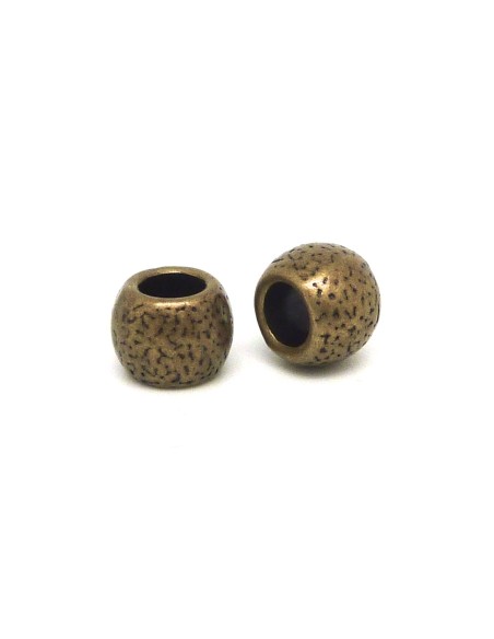 R-10 Perles ronde 8,7mm gravé de points à gros trou 4,8mm en métal de couleur bronze