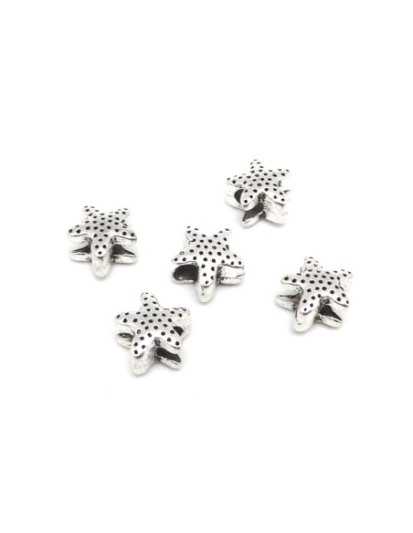 R-10 Perles étoile gravé en métal argenté 11,6mm, à gros trou 5mm