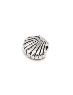 5 perles coquillage 11,5mm en métal argenté trou 3,2mm