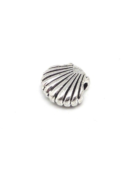 5 perles coquillage 11,5mm en métal argenté trou 3,2mm