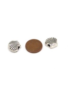 5 perles coquillage 11,5mm en métal argenté trou 3,2mm 2