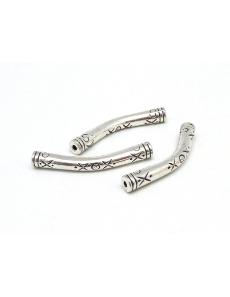 R-2 perles tubes coudées passant en métal argenté, incurvé gravé style ethnique bohème