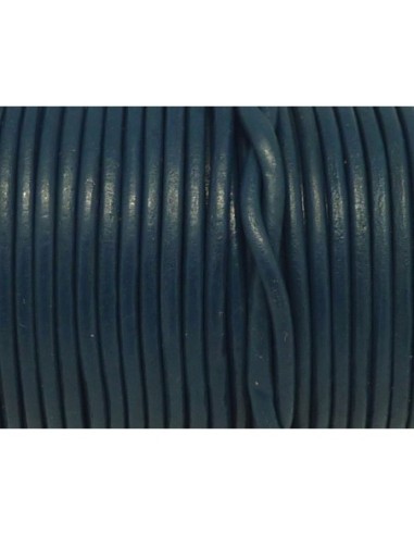 R-2m Cordon cuir rond 3mm de couleur bleu marine, bleu foncé