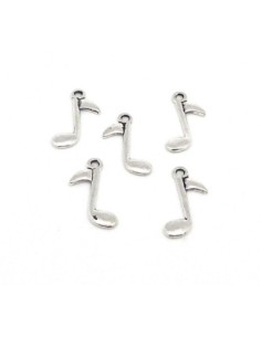 10 Breloques note de musique 24mm en métal argenté lisse 2