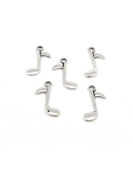10 Breloques note de musique 24mm en métal argenté lisse