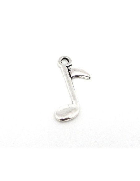 10 Breloques note de musique 24mm en métal argenté lisse