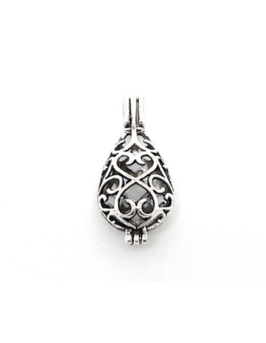 R-1 pendentif cage à perles, bola de grossesse forme goutte motif coeur 4,6cm en métal argenté ajouré