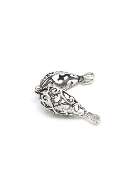 R-1 pendentif cage à perles, bola de grossesse forme goutte motif coeur 4,6cm en métal argenté ajouré