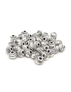 50 Perles toupie 5,2mm striée en métal argenté