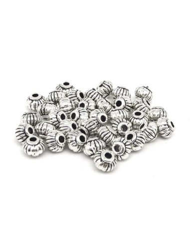 50 Perles toupie 5,2mm striée en métal argenté 